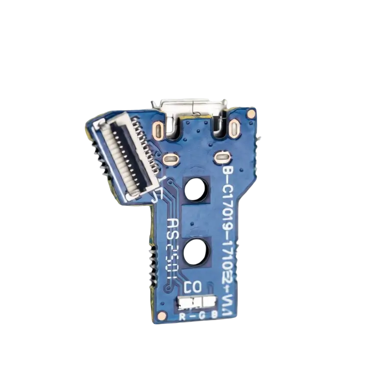 Blue PS4 controller USB charging-port circuit board marked B-C17019-171012-V1.1, shown with a USB port and ribbon-cable connector - THARAA STORE