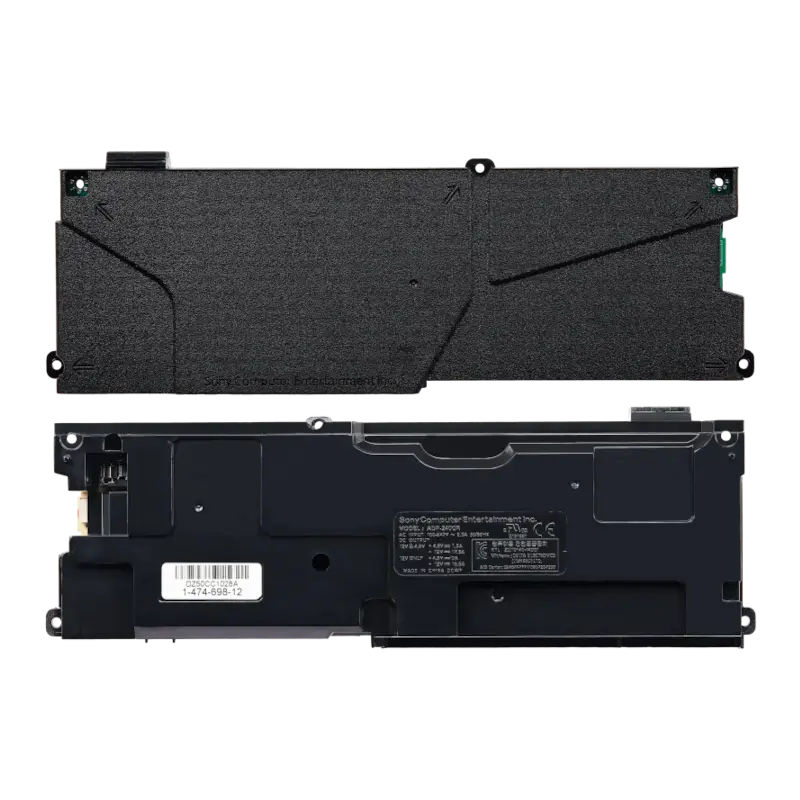 Sony PlayStation 4 ADP-240CR 4-pin power supply shown from multiple angles, including its casing, connector and model identification label - THARAA STORE