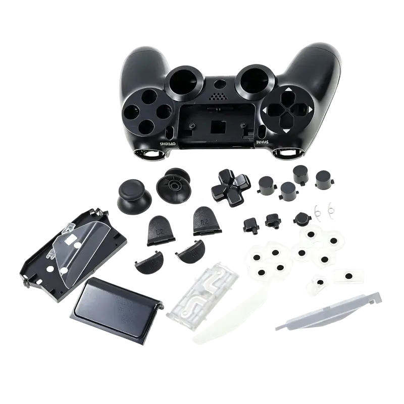 Black full housing shell replacement kit with outer covers, internal frame and button components for a PS4 DualShock 4 JDM-030 controller - THARAA STORE
