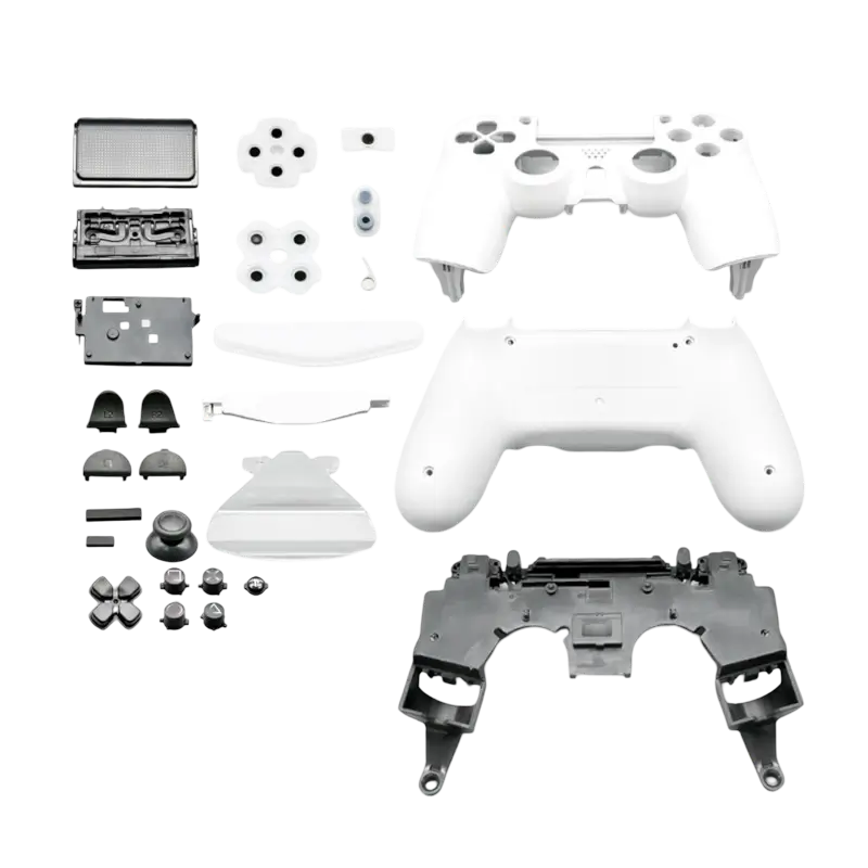 Full PS4 DualShock 4 JDM-055 controller housing replacement kit shown in white, red, blue and dark blue - THARAA STORE