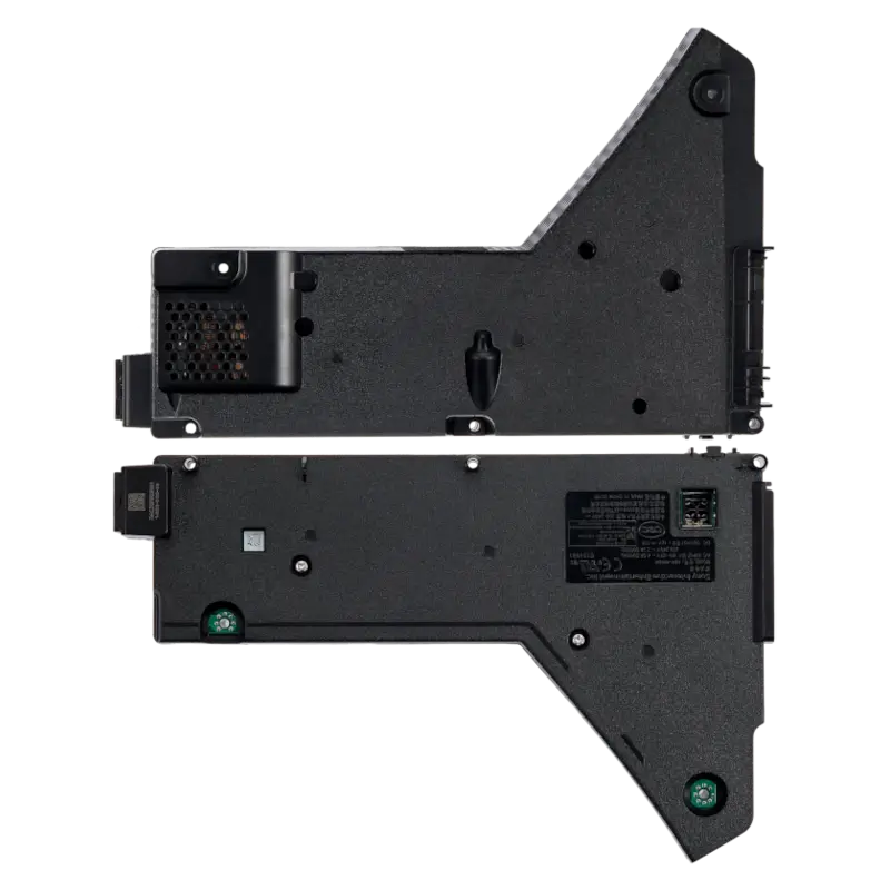 Black internal PS5 power supply unit for compatible CFI-10XX and CFI-11XX consoles, shown from multiple angles with its specification label, ventilation openings, mounting points and AC power connector - THARAA STORE