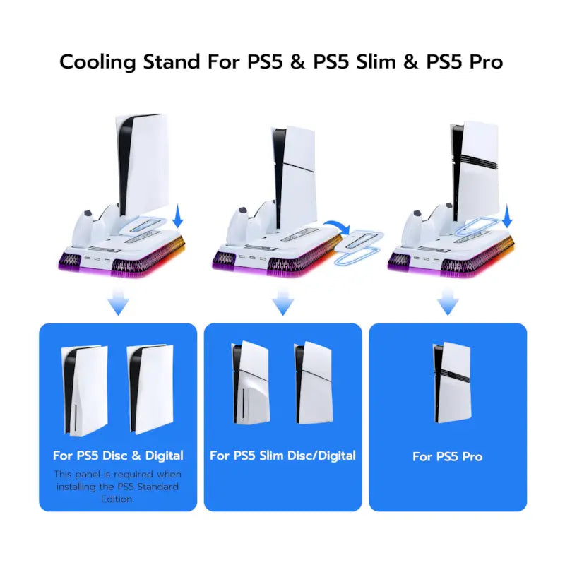 Wigearss Cooling Stand for PS5 Slim and PS5 Pro with Dual Charger and RGB Lights