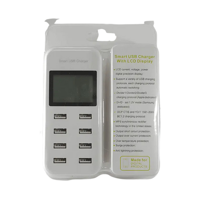 8-Port Smart USB Charger Hub with LCD Display