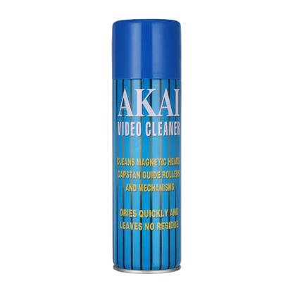 Akai Video Cleaner 250 ml blue aerosol can, showing the front label and rear cleaning instructions and flammability warnings - THARAA STORE