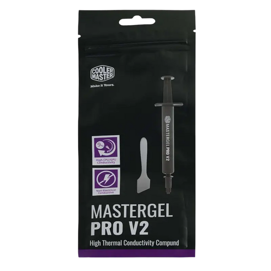 Cooler Master MasterGel Pro V2 gray thermal paste syringe with application scraper and retail packaging, rated at 9 W/m·K - THARAA STORE