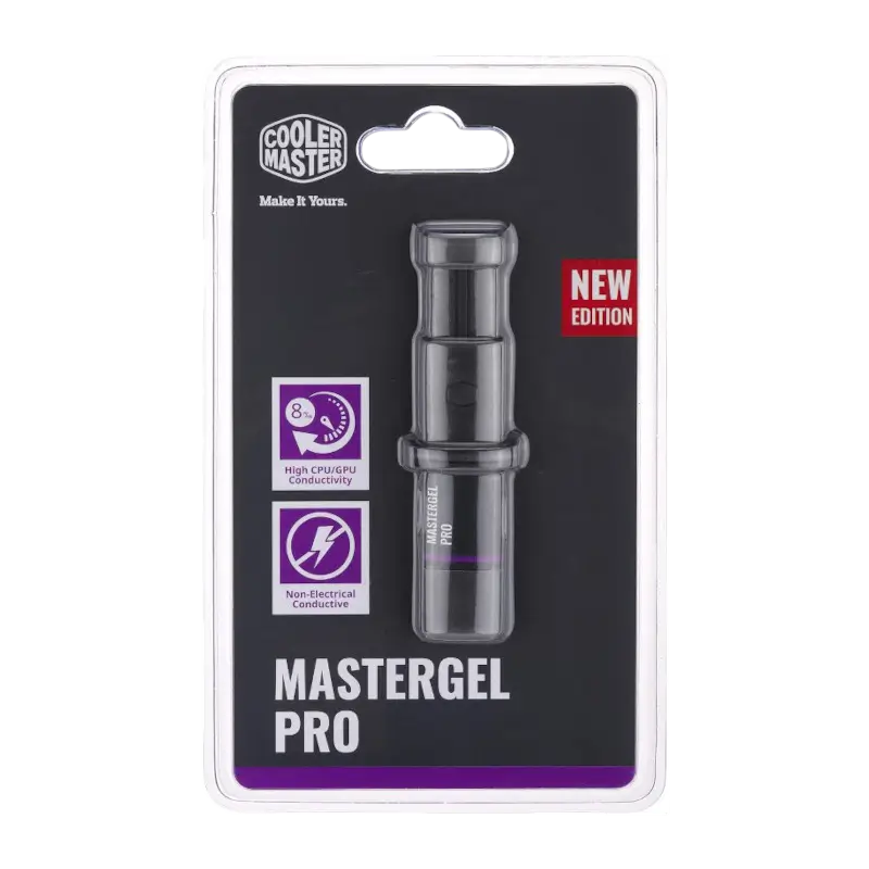 Cooler Master New MasterGel Pro grey thermal paste in a flat-nozzle syringe, with retail packaging and grease-cleaner sachet, model MGY-ZOSG-N15M-R2 - THARAA STORE