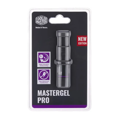 Cooler Master New MasterGel Pro grey thermal paste in a flat-nozzle syringe, with retail packaging and grease-cleaner sachet, model MGY-ZOSG-N15M-R2 - THARAA STORE