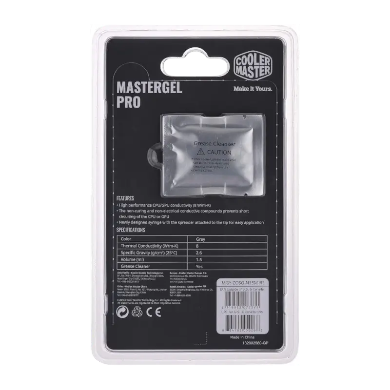 Cooler Master New MasterGel Pro grey thermal paste in a flat-nozzle syringe, with retail packaging and grease-cleaner sachet, model MGY-ZOSG-N15M-R2 - THARAA STORE