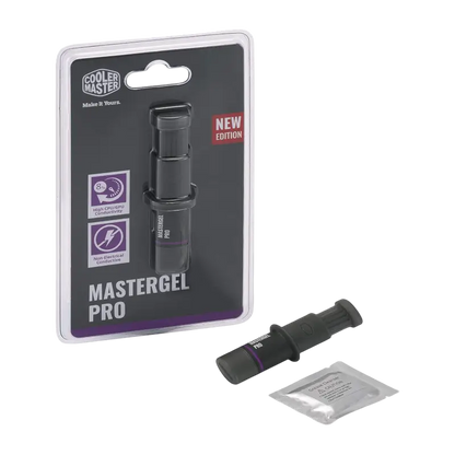 Cooler Master New MasterGel Pro grey thermal paste in a flat-nozzle syringe, with retail packaging and grease-cleaner sachet, model MGY-ZOSG-N15M-R2 - THARAA STORE