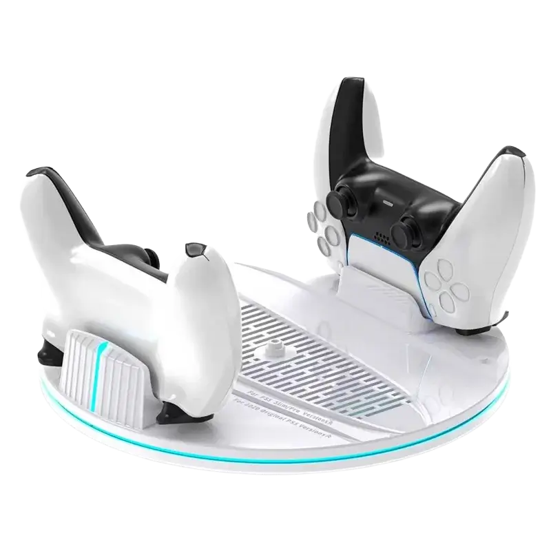 DEADSKULL DS-8057 vertical charging stand with dual controller charger and headphone holder for PS5 PS5 Slim and PS5 Pro white - THARAA STORE