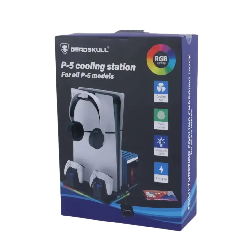 DEADSKULL DS-MZ8043 RGB cooling and charging stand for PS5 PS5 Slim and PS5 Pro with dual controller charger and game storage - THARAA STORE