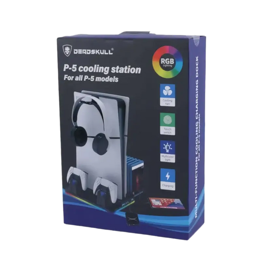 DEADSKULL DS-MZ8043 RGB cooling and charging stand for PS5 PS5 Slim and PS5 Pro with dual controller charger and game storage - THARAA STORE