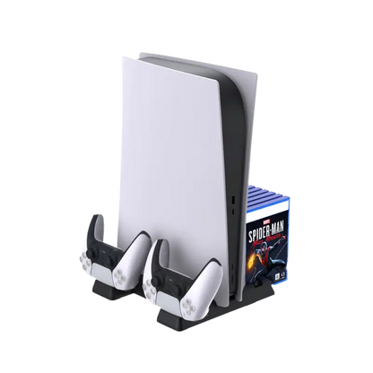 DOBE TP5-0593S multifunctional cooling and charging stand for PS5 and PS5 Slim with dual cooling fans dual controller charger and game disc storage - THARAA STORE