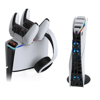 DOBE TP5-35130 3-in-1 PS5 Slim stand with cooling fan and dual controller charging