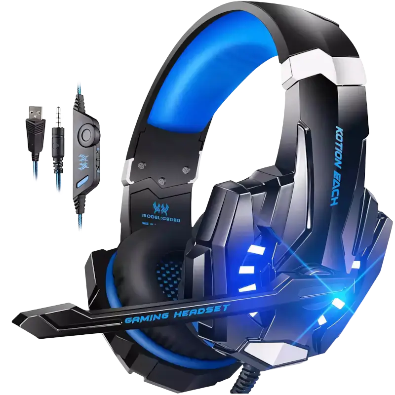 KOTION EACH G9000 PRO blue gaming headset with 50mm stereo drivers foldable microphone and LED lighting - THARAA STORE