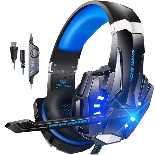 KOTION EACH G9000 PRO blue gaming headset with 50mm stereo drivers foldable microphone and LED lighting - THARAA STORE