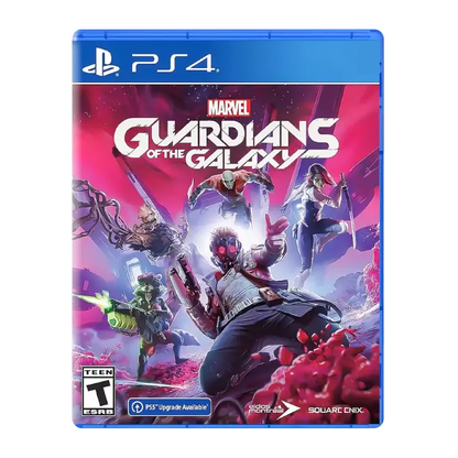 Marvel's Guardians of the Galaxy PS4 game case with Star-Lord and the Guardians on the front cover, alongside in-game screenshots - THARAA STORE