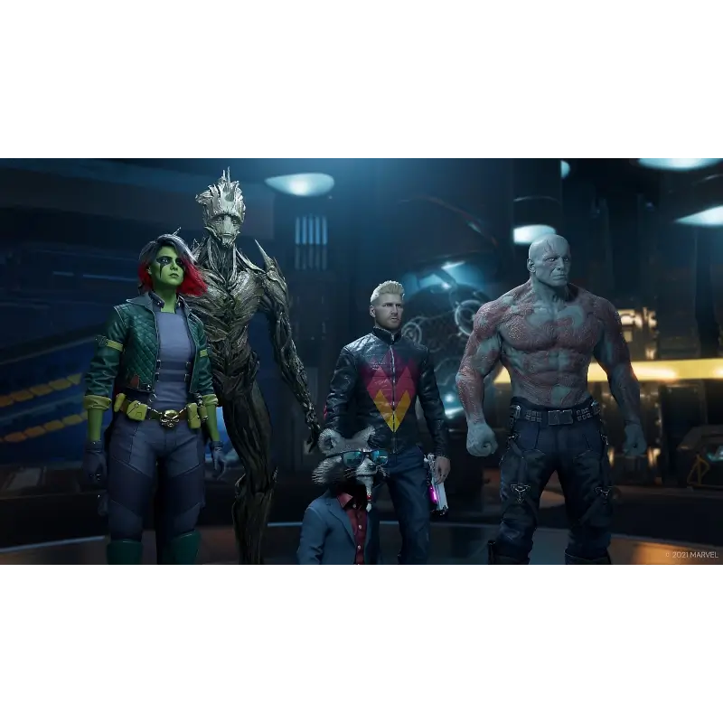 Marvel's Guardians of the Galaxy PS4 game case with Star-Lord and the Guardians on the front cover, alongside in-game screenshots - THARAA STORE