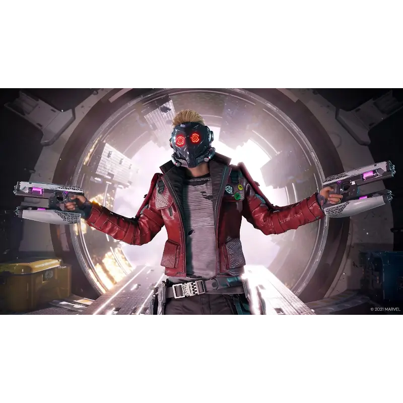 Marvel's Guardians of the Galaxy PS4 game case with Star-Lord and the Guardians on the front cover, alongside in-game screenshots - THARAA STORE