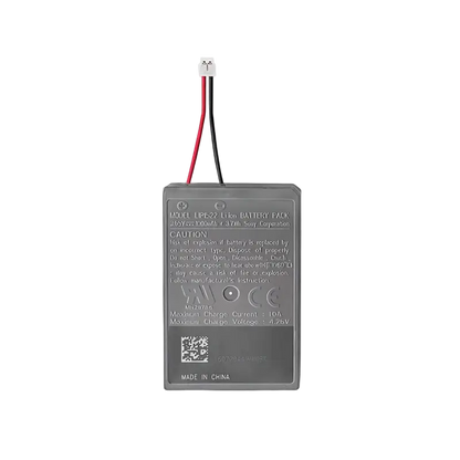 Original Sony-branded PS4 controller lithium-ion battery with a short red and black cable and white connector, shown from both sides - THARAA STORE