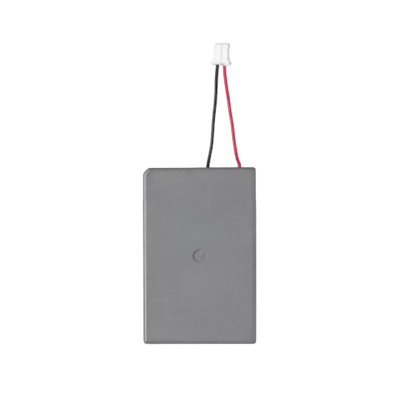 Original Sony-branded PS4 controller lithium-ion battery with a short red and black cable and white connector, shown from both sides - THARAA STORE