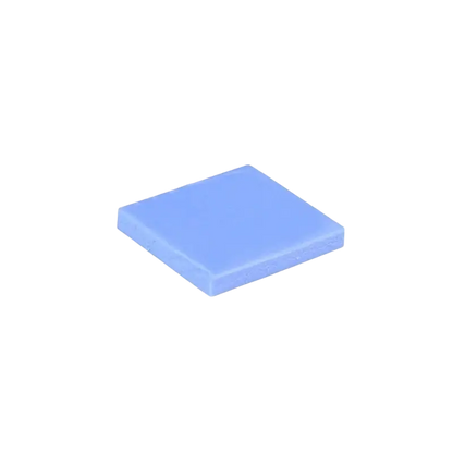 Blue square pre-cut silicone thermal pads shown individually and in a clear storage jar with a white lid - THARAA STORE