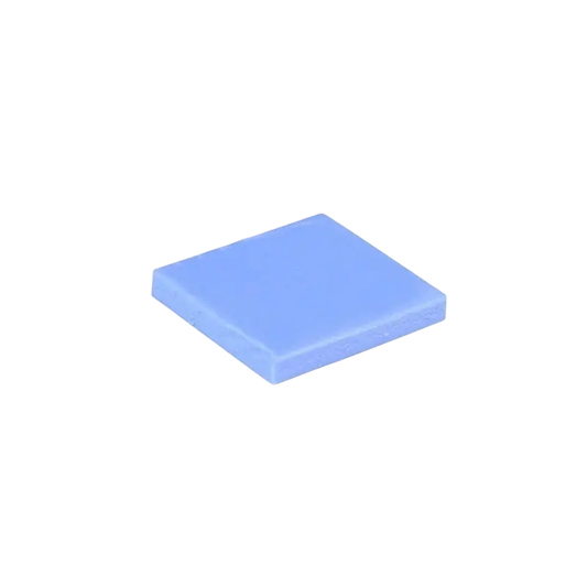 Blue square pre-cut silicone thermal pads shown individually and in a clear storage jar with a white lid - THARAA STORE