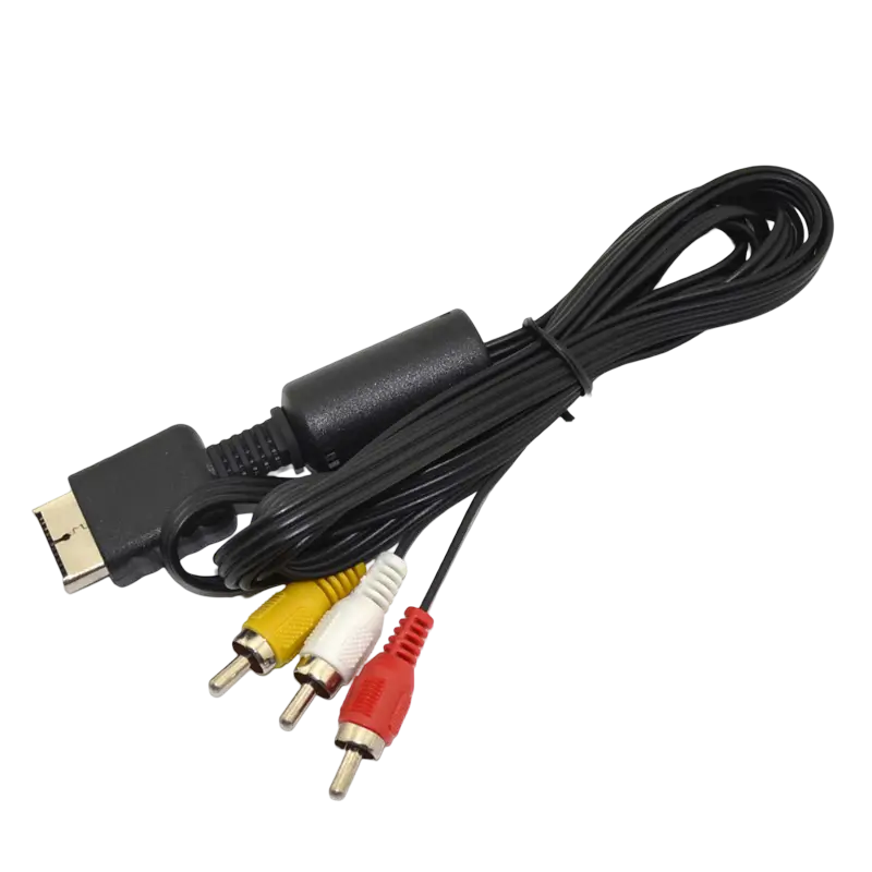 Black 1.8m PS2 and PS3 composite AV cable with yellow, white and red RCA connectors - THARAA STORE