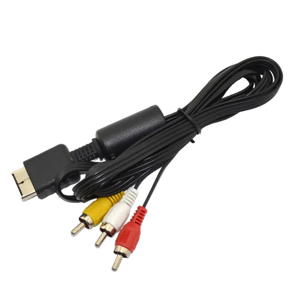 Black 1.8m PS2 and PS3 composite AV cable with yellow, white and red RCA connectors - THARAA STORE