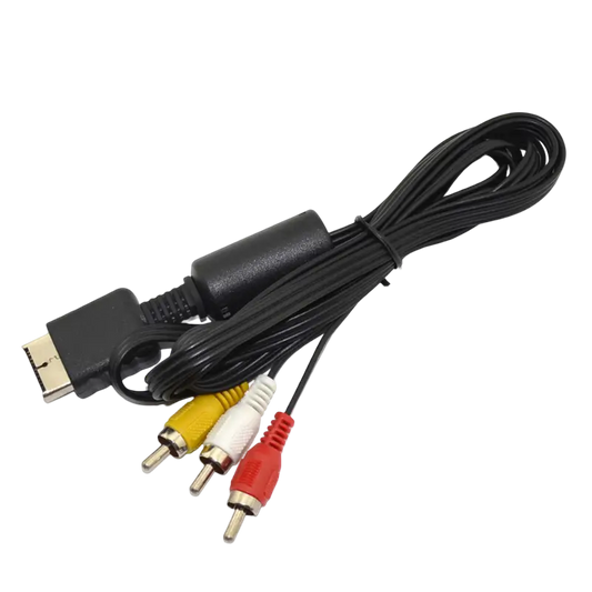 Black 1.8m PS2 and PS3 composite AV cable with yellow, white and red RCA connectors - THARAA STORE