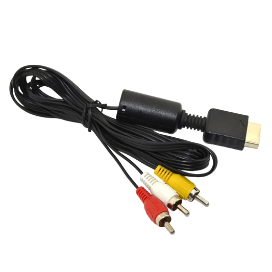 Black 1.8m PS2 and PS3 composite AV cable with yellow, white and red RCA connectors - THARAA STORE
