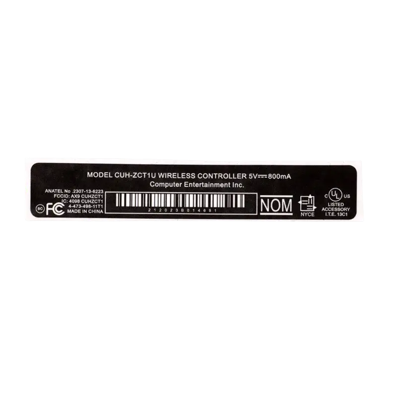 Black identification label sticker for a PS4 CUH-ZCT1U wireless controller, printed with the 5V 800mA rating and regulatory markings - THARAA STORE