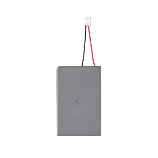 Gray replacement PS4 controller battery with a short red and black cable and white connector, shown from both sides - THARAA STORE