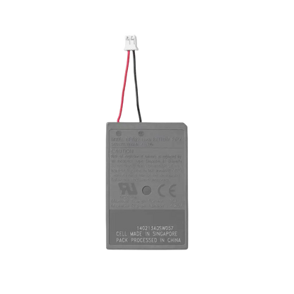 Gray replacement PS4 controller battery with a short red and black cable and white connector, shown from both sides - THARAA STORE