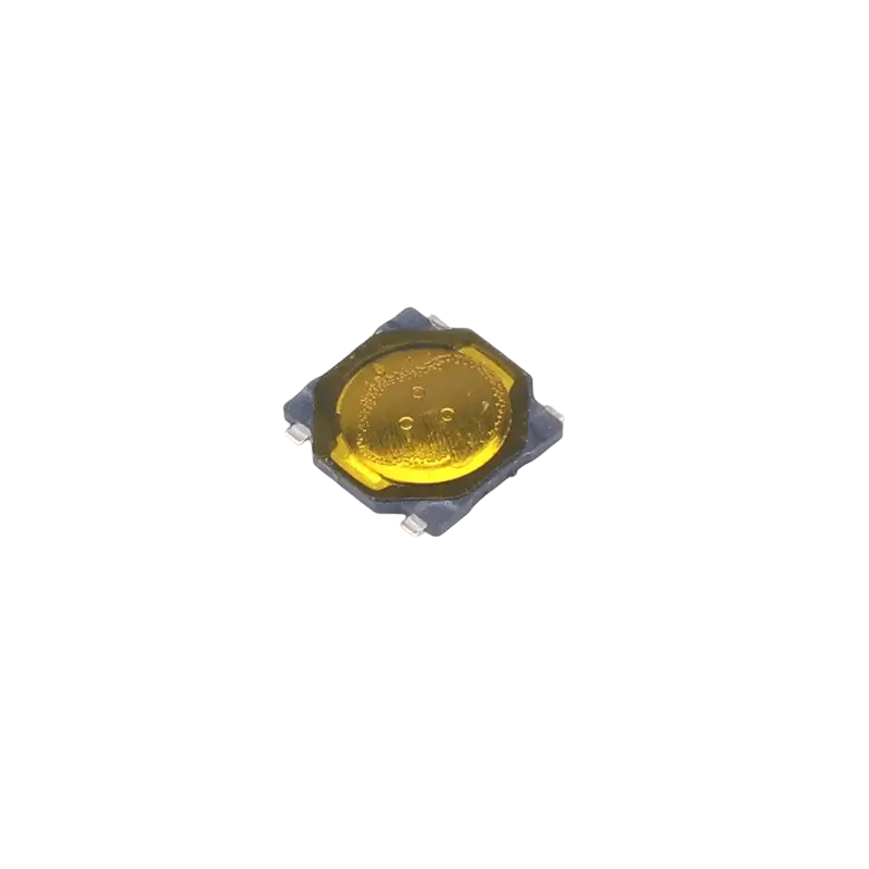 Small SMD 4-pin tactile switch for PS4 controller repair, shown from the top and underside with yellow protective film on the top - THARAA STORE