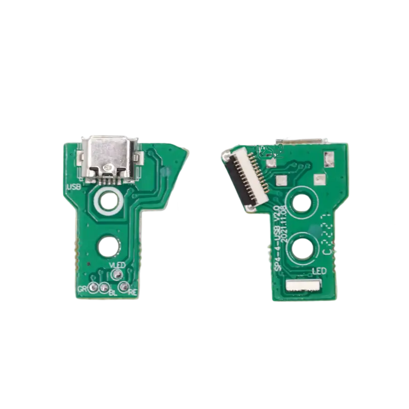 Green PS4 controller USB charging-port circuit board marked SP4-4-USB-V2.0, shown from both sides with USB and ribbon-cable connectors - THARAA STORE