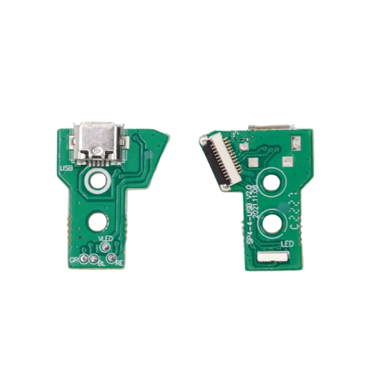 Green PS4 controller USB charging-port circuit board marked SP4-4-USB-V2.0, shown from both sides with USB and ribbon-cable connectors - THARAA STORE