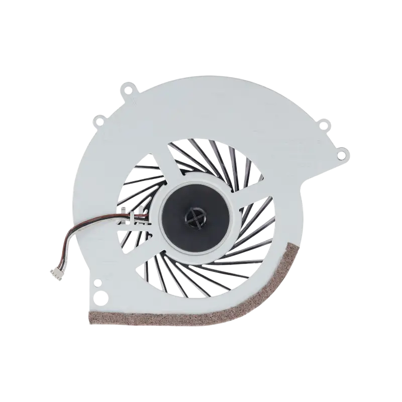 KSB0912HE internal cooling fan for PS4 CUH-10XX consoles, shown from multiple angles with black fan blades, white housing, mounting points, and long connector cable - THARAA STORE