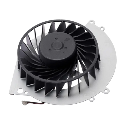 KSB0912HE internal cooling fan for PS4 CUH-10XX consoles, shown from multiple angles with black fan blades, white housing, mounting points, and long connector cable - THARAA STORE