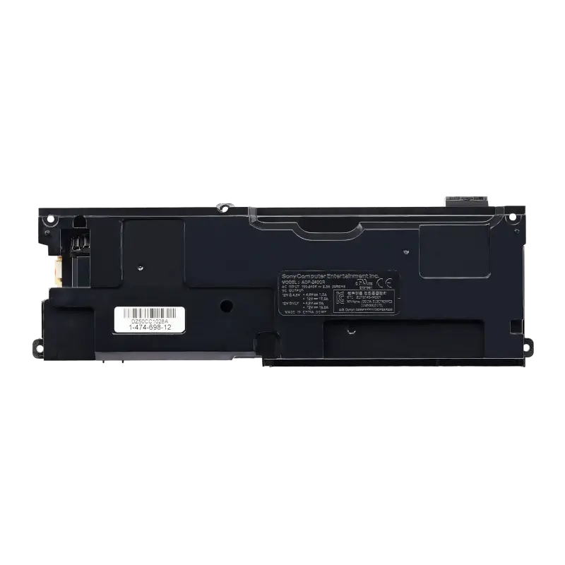 Sony PlayStation 4 ADP-240CR 4-pin power supply shown from multiple angles, including its casing, connector and model identification label - THARAA STORE