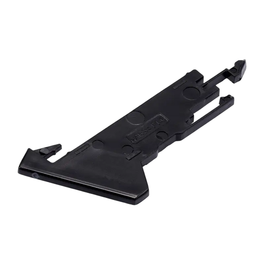 Black plastic eject and power button clip for PlayStation 4 CUH-1200, shown from three angles - THARAA STORE