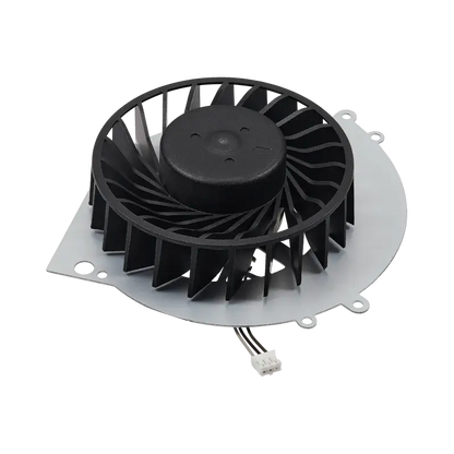 KSB0912HE internal cooling fan for PS4 CUH-12XX consoles, shown from multiple angles with black fan blades, white housing, mounting points, and short connector cable - THARAA STORE