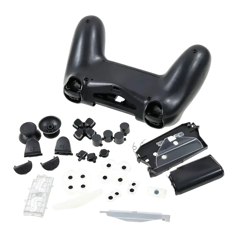 Black full housing shell replacement kit with outer covers, internal frame and button components for a PS4 DualShock 4 JDM-030 controller - THARAA STORE