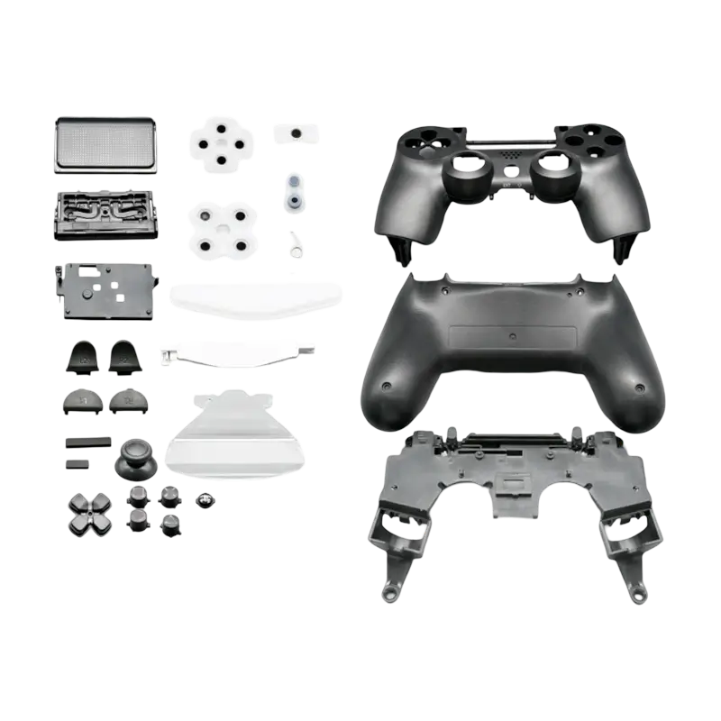 Black full housing shell replacement kit with outer covers, internal frame and button components for a PS4 DualShock 4 JDM-055 controller - THARAA STORE