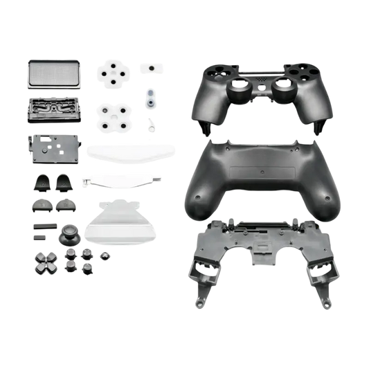 Black full housing shell replacement kit with outer covers, internal frame and button components for a PS4 DualShock 4 JDM-055 controller - THARAA STORE