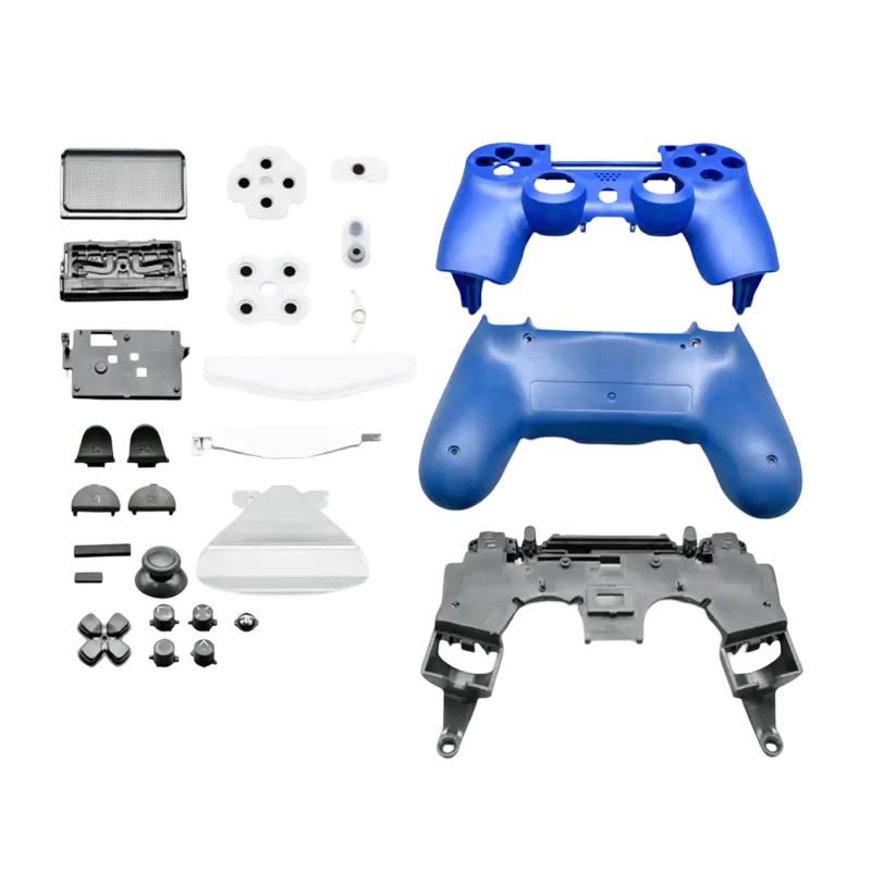 Full PS4 DualShock 4 JDM-055 controller housing replacement kit shown in white, red, blue and dark blue - THARAA STORE