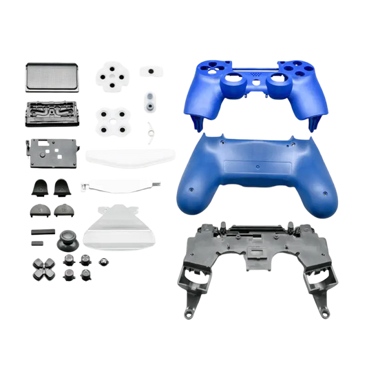 Full PS4 DualShock 4 JDM-055 controller housing replacement kit shown in white, red, blue and dark blue - THARAA STORE