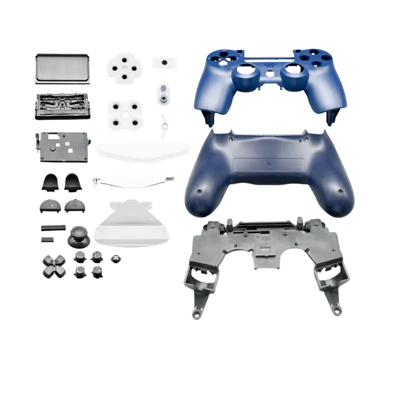 Full PS4 DualShock 4 JDM-055 controller housing replacement kit shown in white, red, blue and dark blue - THARAA STORE
