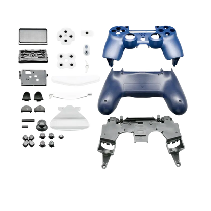 Full PS4 DualShock 4 JDM-055 controller housing replacement kit shown in white, red, blue and dark blue - THARAA STORE