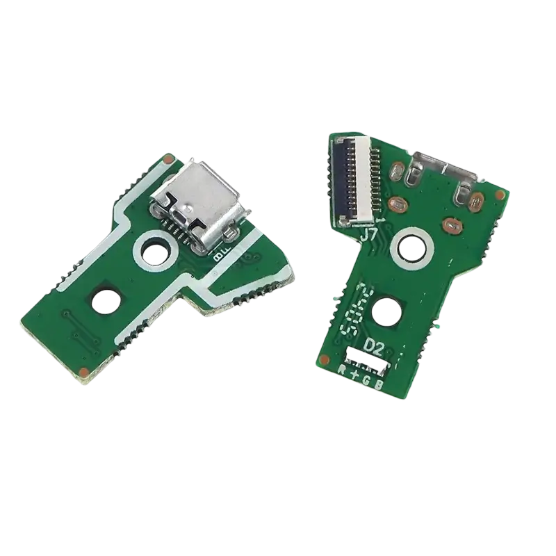 Green V1.0 charging socket board with a Micro-USB port for a high-copy PS4 controller, shown from different angles - THARAA STORE